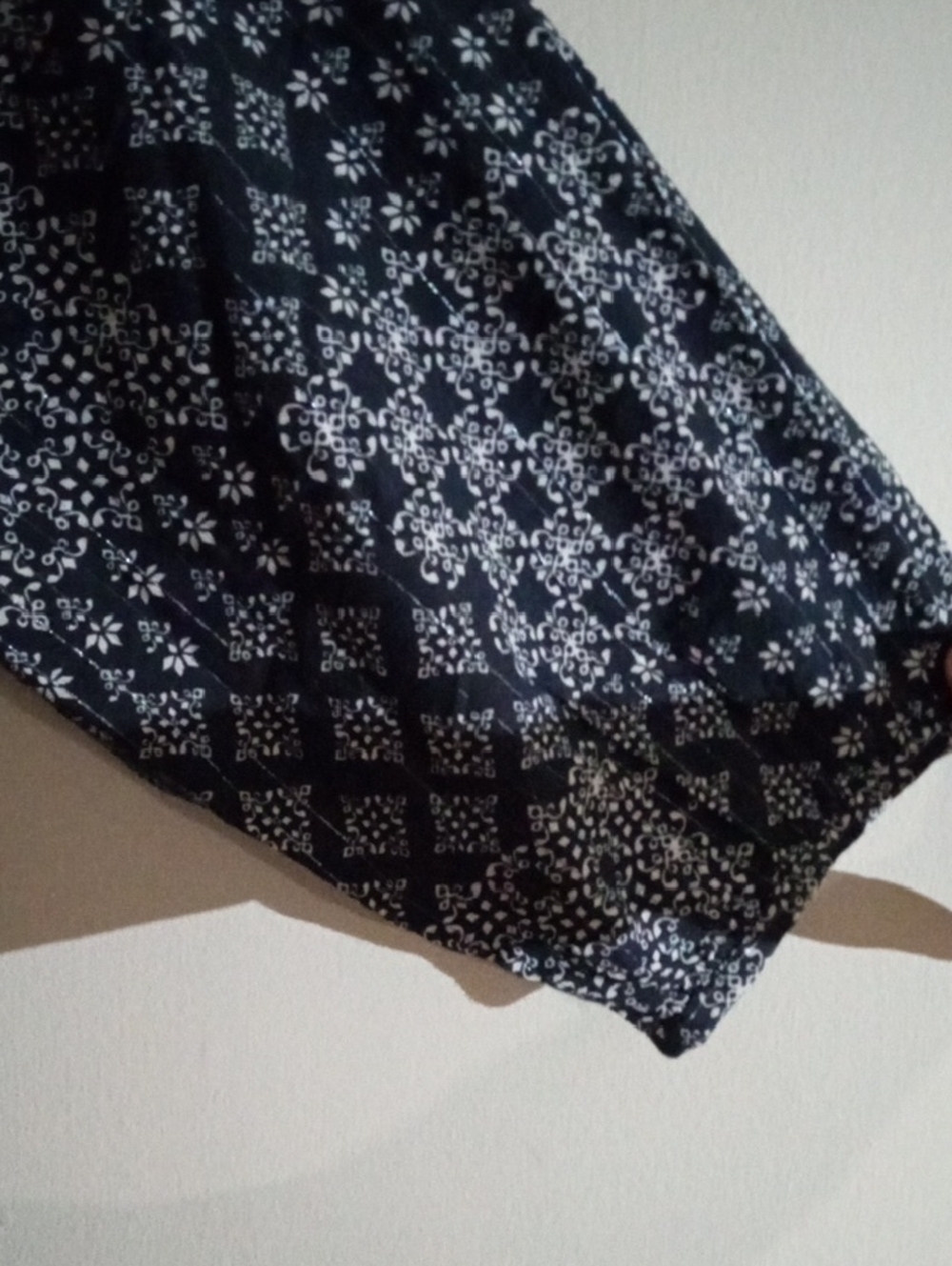 Garnet Hill Navy and White Patchwork Print Peasant Blouse - Picture 3 of 10